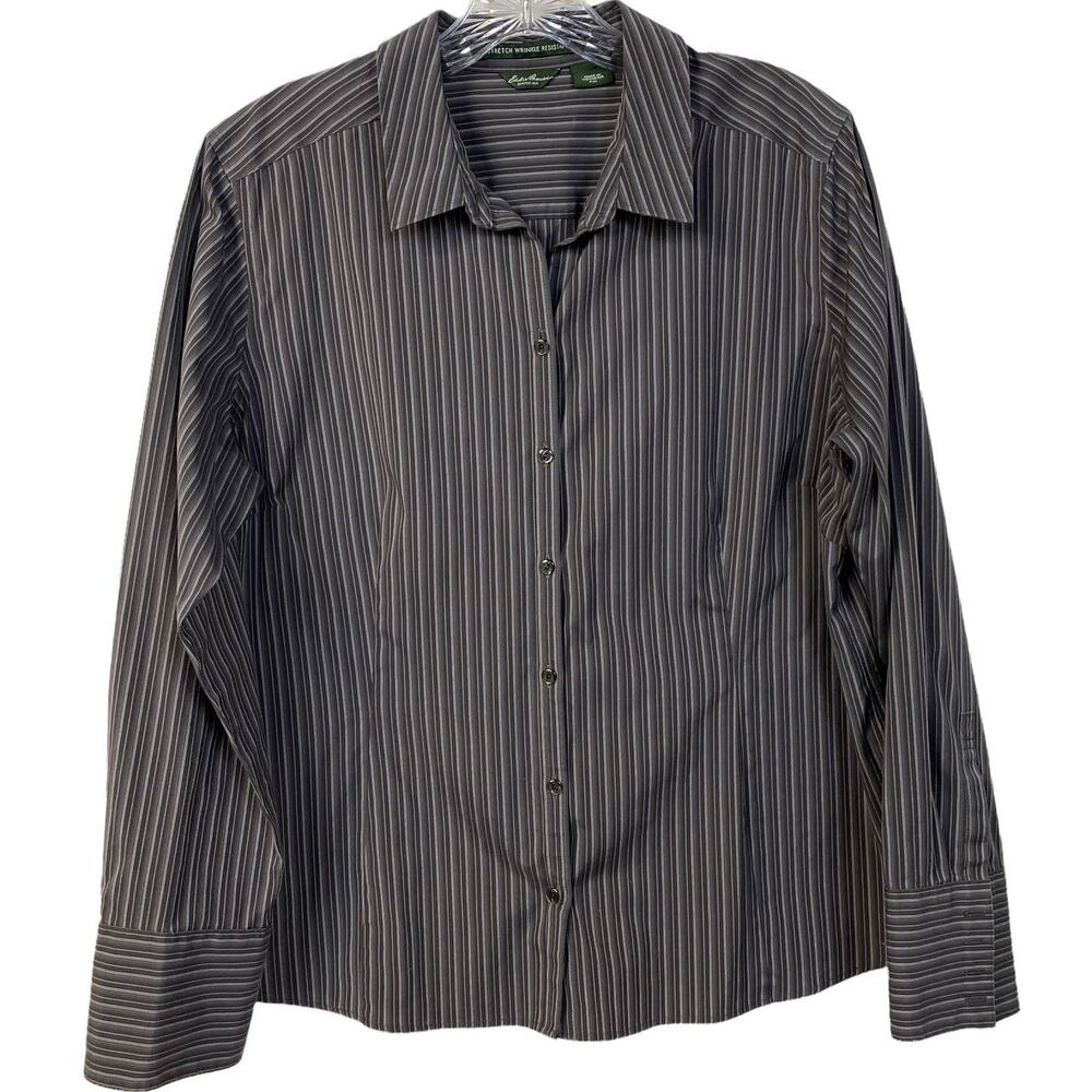 Women's PXL EDDIE BAUER Stretch Wrinkle Resistant Button Down Blouse Shirt Gray